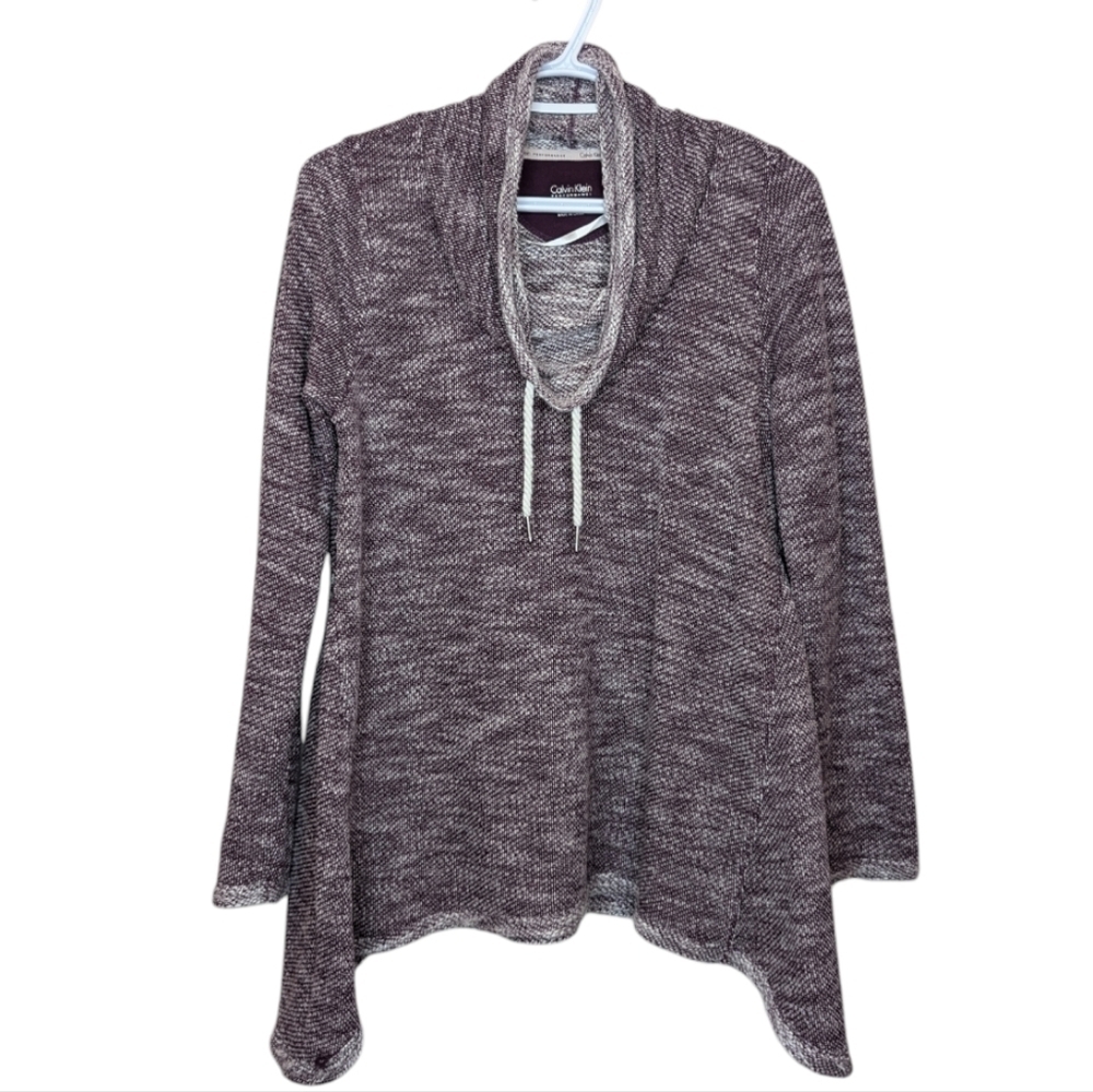 Calvin Klein Women's Performance Purple Heathered Hi Lo Side Cowl Sweater Medium